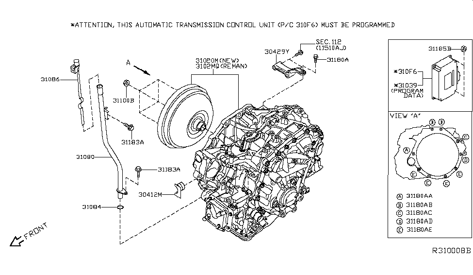 Nissan 3102M-3WX2ARE Automatic TRANSAXLE Assembly-REMAN