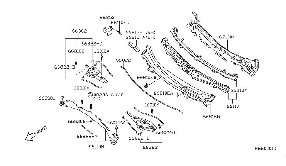 Nissan 66832-JA023 Sealing Rubber-COWL Top