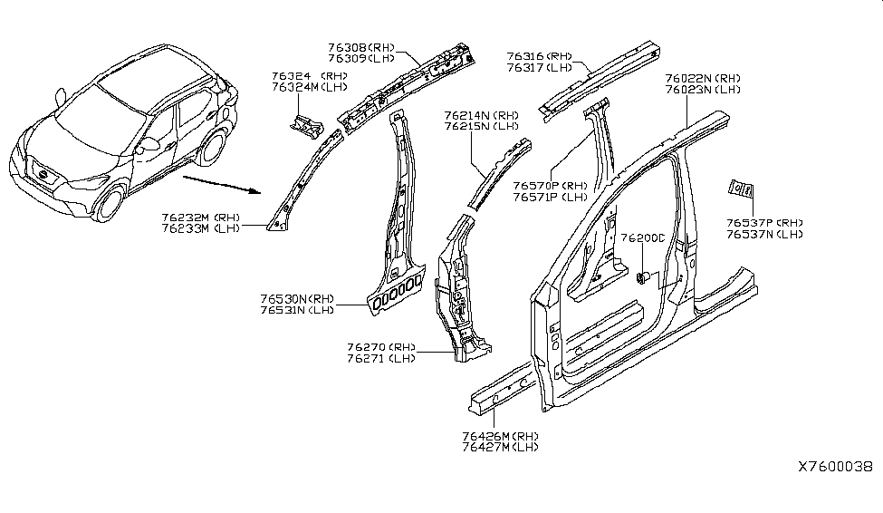 Nissan G6321-5RBMA Brace-Roof Side,LH