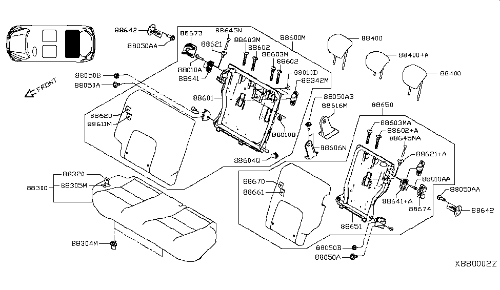 Nissan 86460-5RB2B Headrest Assy-Rear Seat