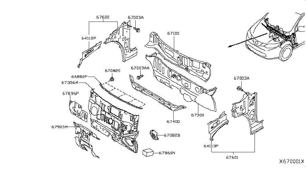 Nissan 64112-5RL0A Hoodledge-Upper,RH