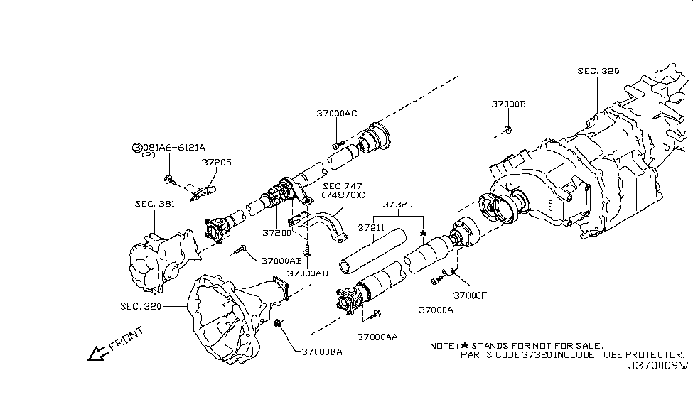 Nissan 37331-JF00A Tube-PROPELLER Shaft Front