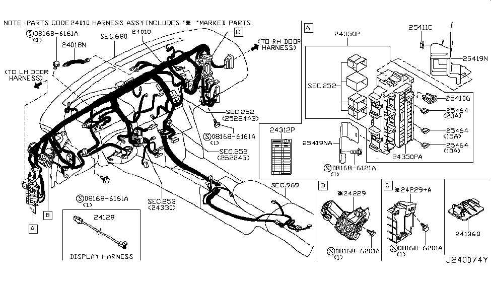 Nissan 24018-JF00A Harness-Sub