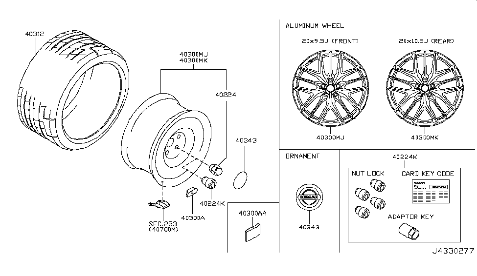 Nissan 40224-62B0B Locking Nut Kit, Wheel