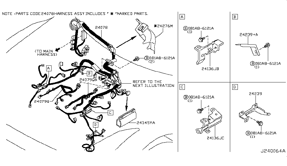 Nissan 24136-JF00D Bracket-EGI Harness