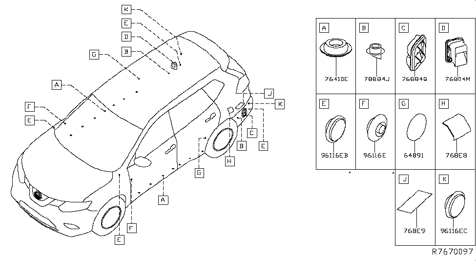 Nissan 768E9-4BA0A INSULATOR-DRAFTER,LH