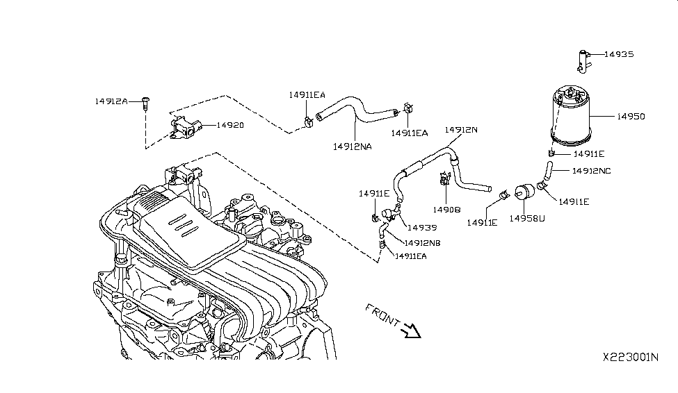 2012 Nissan Versa Sedan Engine Control Vacuum Piping