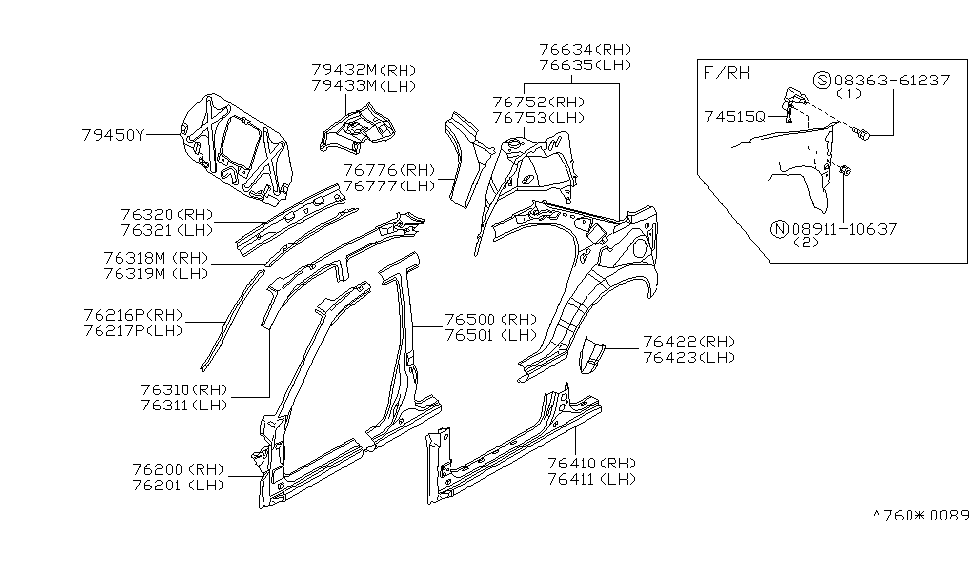 Nissan 76776-0E030 Support-Rear Seat Back Side,RH