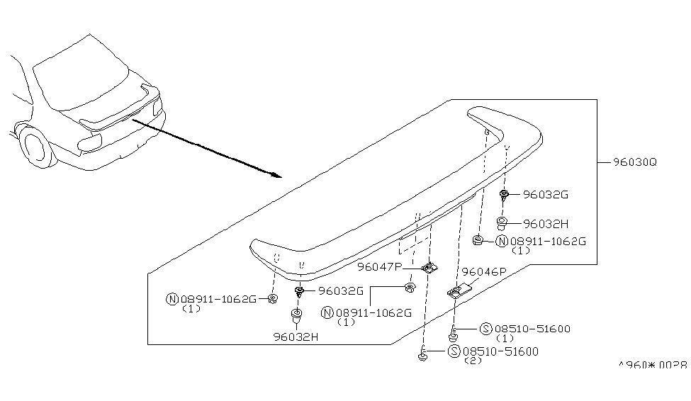 Nissan 96046-0E700 Cap-Rear Air Spoiler, RH