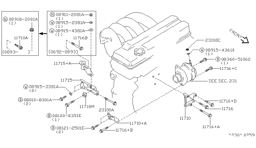 Nissan 11715-1E405 Bar-Adjusting,Alternator