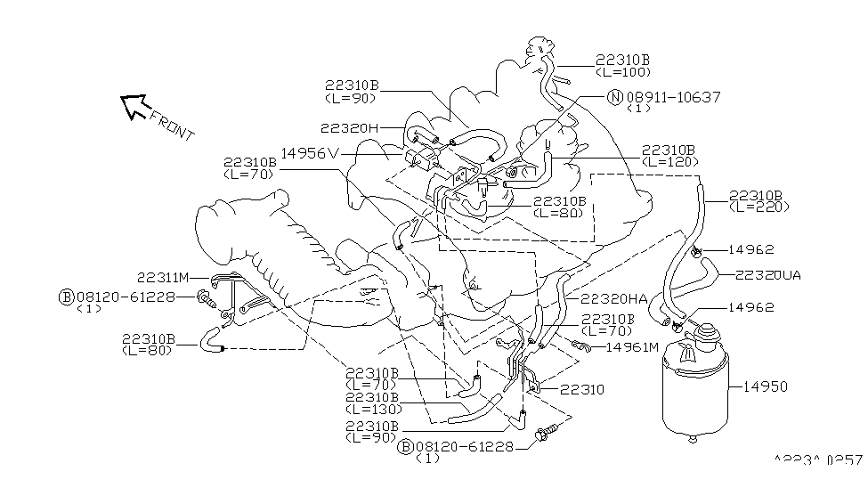 Nissan 22320-1E400 Hose-Vacuum Control,B