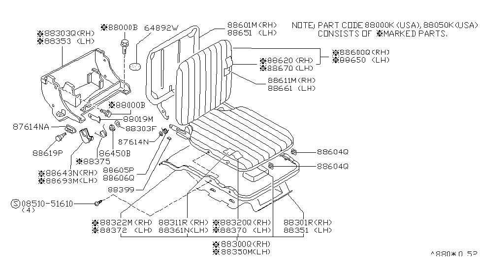 Nissan 88300-57G00 Cushion Assy-Rear Seat,RH