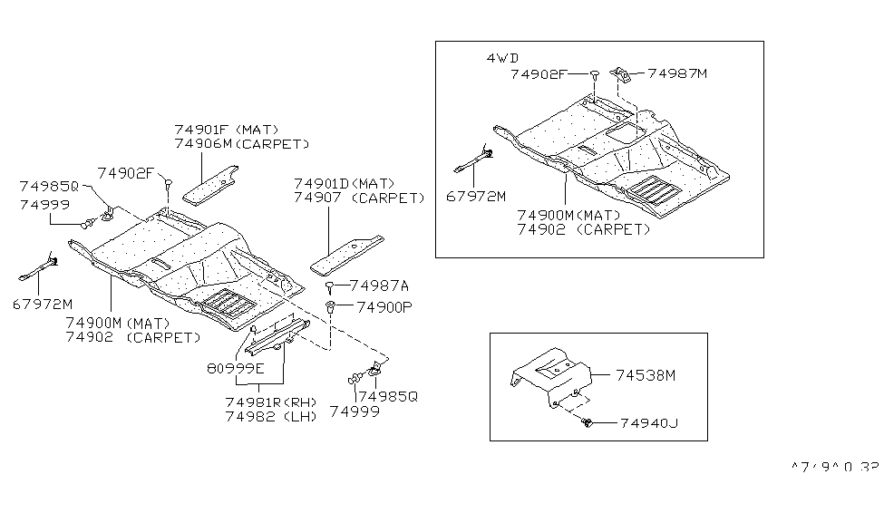 Nissan 74911-76P01 Mat-Floor,Rear LH