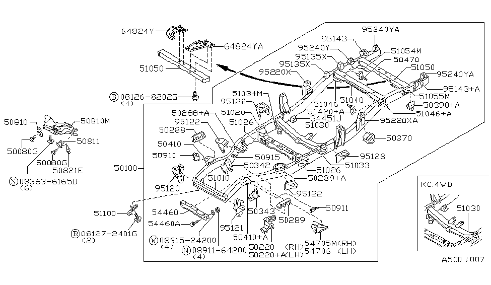 Nissan 51033-74P00 Gusset-3RD Cross Member