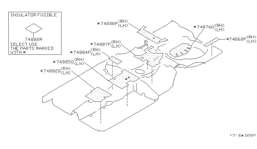 Nissan 74882-40U00 INSULATOR Front Floor, Front