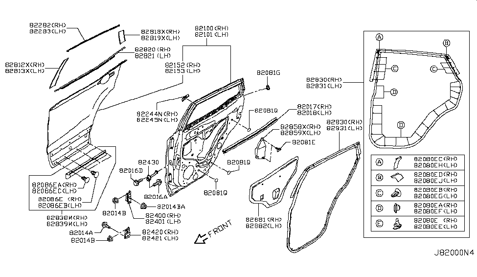 Nissan 82834-6MA0C Seal-Rubber,Rear Door RH