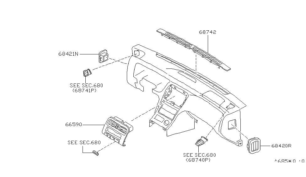 Nissan 68421-65F00 Finisher-Instrument Side,RH