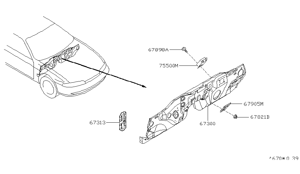 Nissan 67313-65F00 Plate-Dash Lower