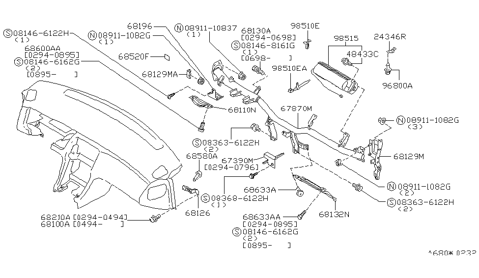 Nissan 68126-65F00 Reinforce-Instrument Side,Lower