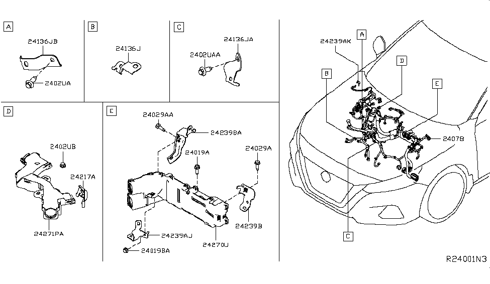 Nissan 24239-6CB1C Bracket-Harness, Engine Room