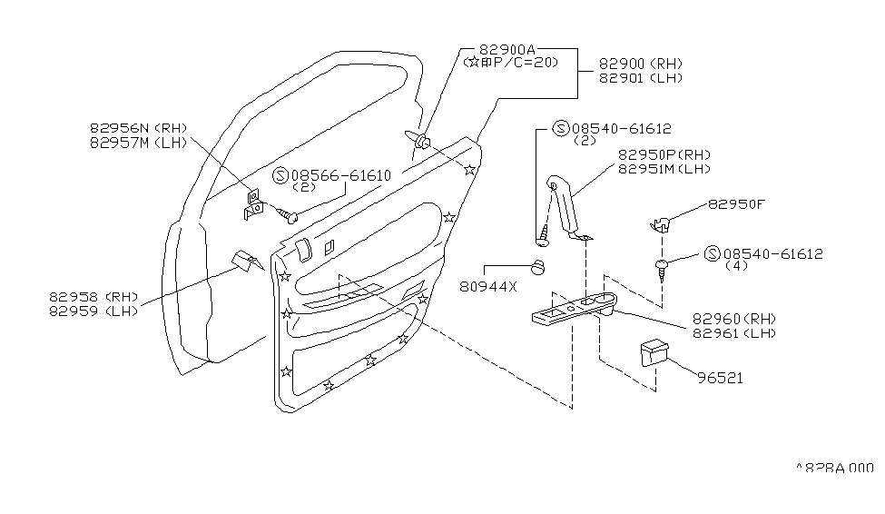 Nissan 82951-85E00 Handle-Pull,Rear Door LH