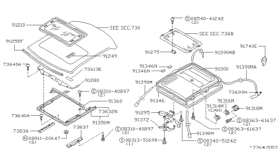 Nissan 91346-85E10 Weatherstrip-Frame