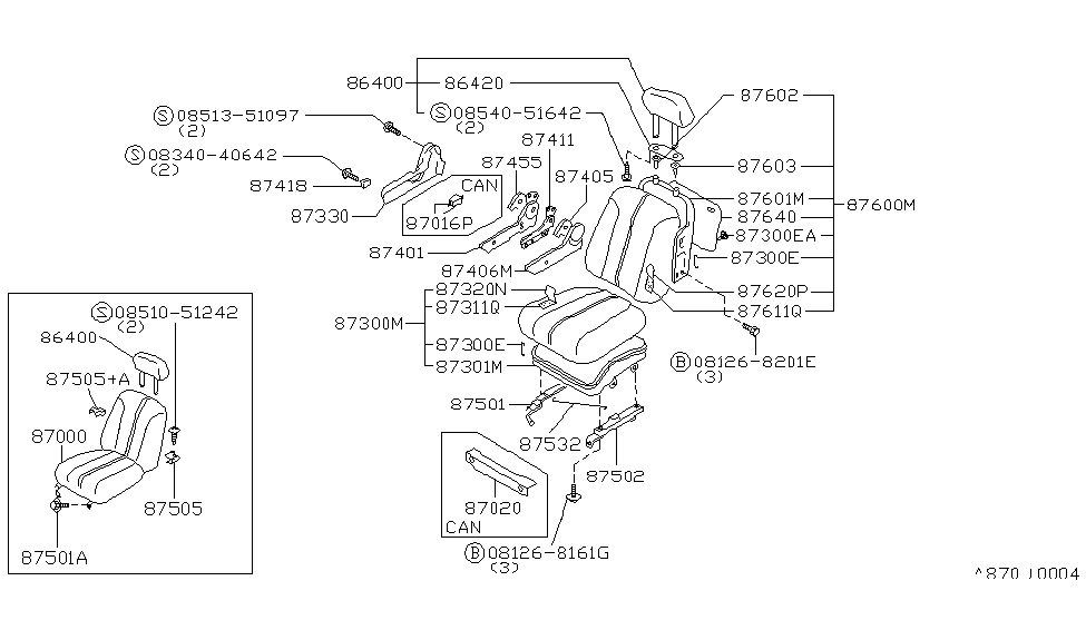 Nissan 87402-85E10 Device-RECLINING,R Seat Inside