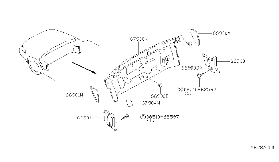 Nissan 67904-85E00 INSULATOR Dash Lower Side L