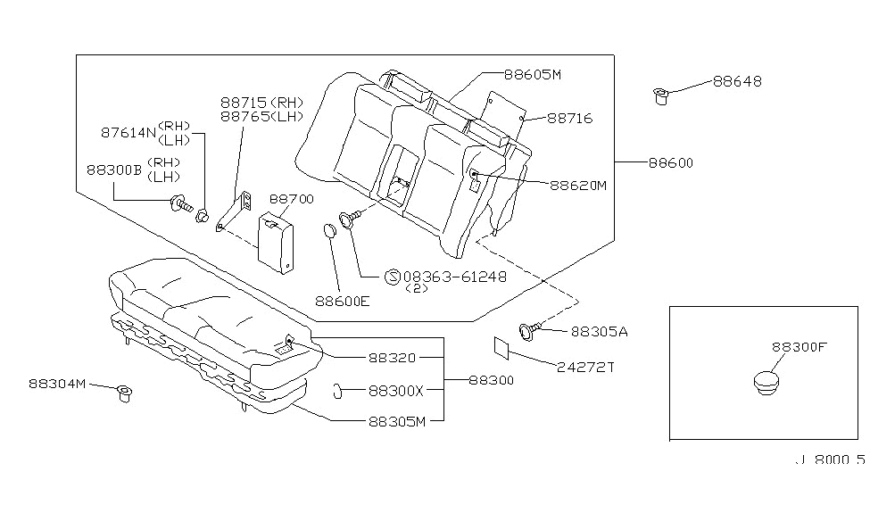 Nissan 88620-85E16 Trim Rear R Back