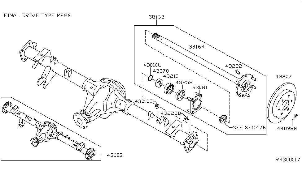 38162EA00A Genuine Nissan 38162EA00A SHAFT REAR AXLE