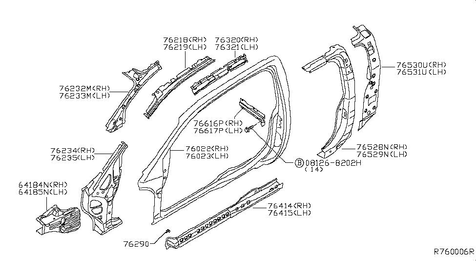 Nissan 766E9-EZ20A Reinforce-Rear Pillar,LH