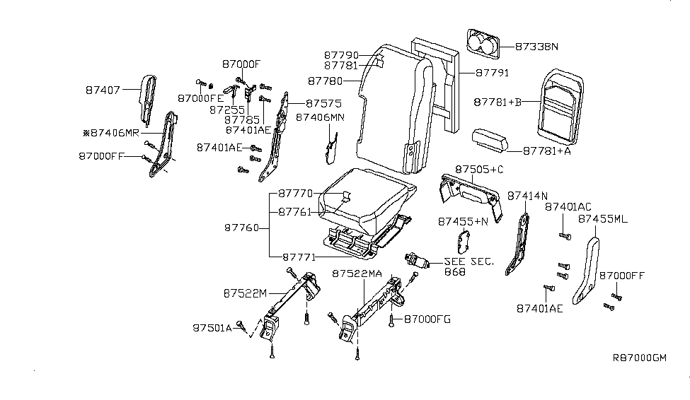 Nissan 87760-ZJ00A Cushion Assy-Front Seat,Center