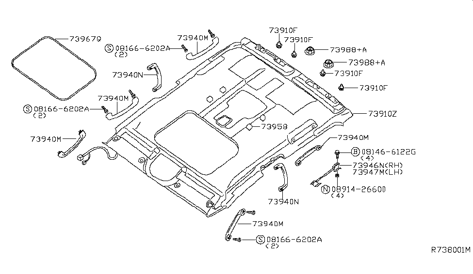 Nissan 73980-8S500 Pad-Headlining