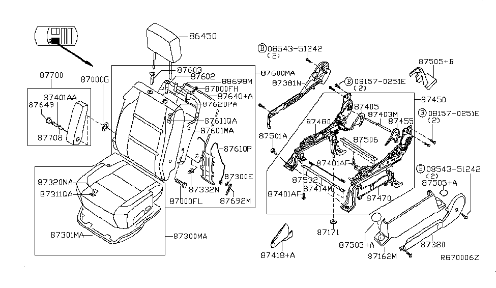 Nissan 87480-ZH30A Device & Slide Assy-Front Seat,Inner LH