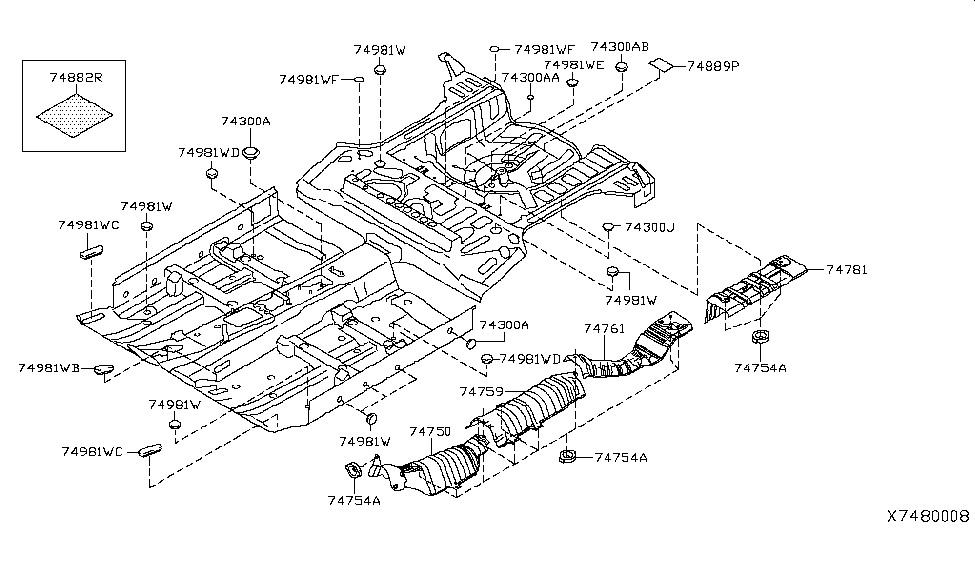 Nissan 74889-AX000 Insulator-Rear Floor,Rear