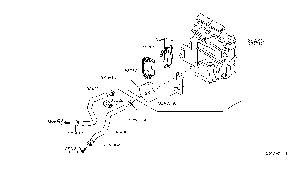 Nissan 92419-EL00D Cover Heater Hose