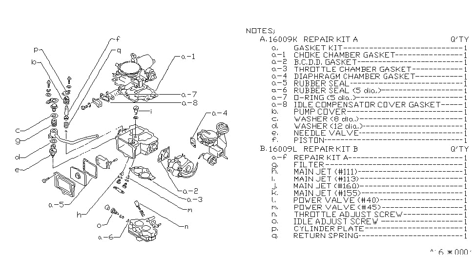 Nissan 16009-D1701 CARBURETOR Repair KITB