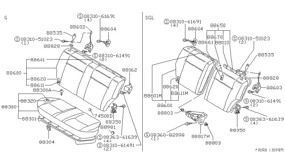 Nissan 88651-D0800 Frame RLF Seat