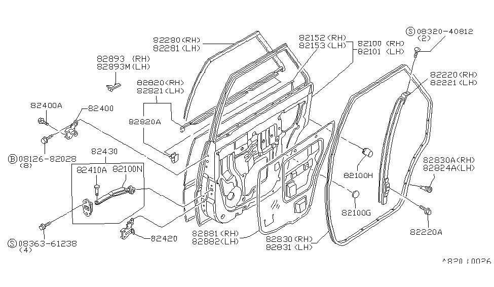 Nissan 82100-D1600 Door Rear RH Assembly