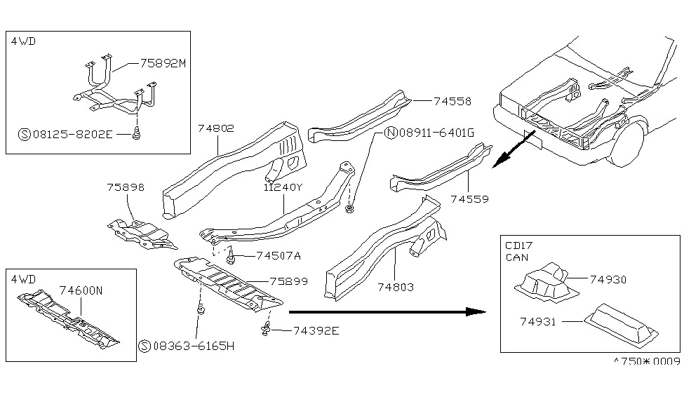 Nissan 11240-50A00 Member Assembly-Front Center