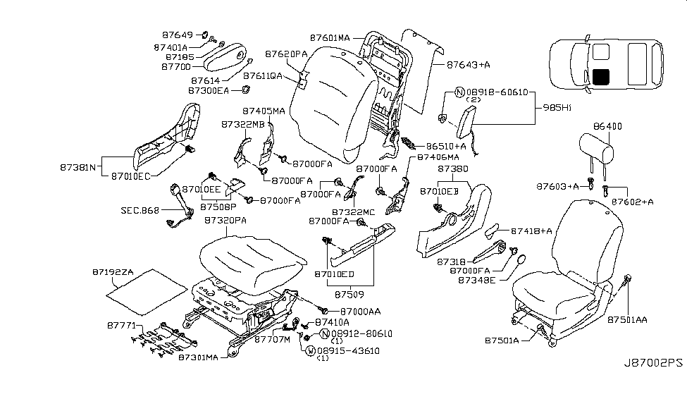 Nissan 87370-1FU8C Trim & Pad Assembly-Front Seat Cushion