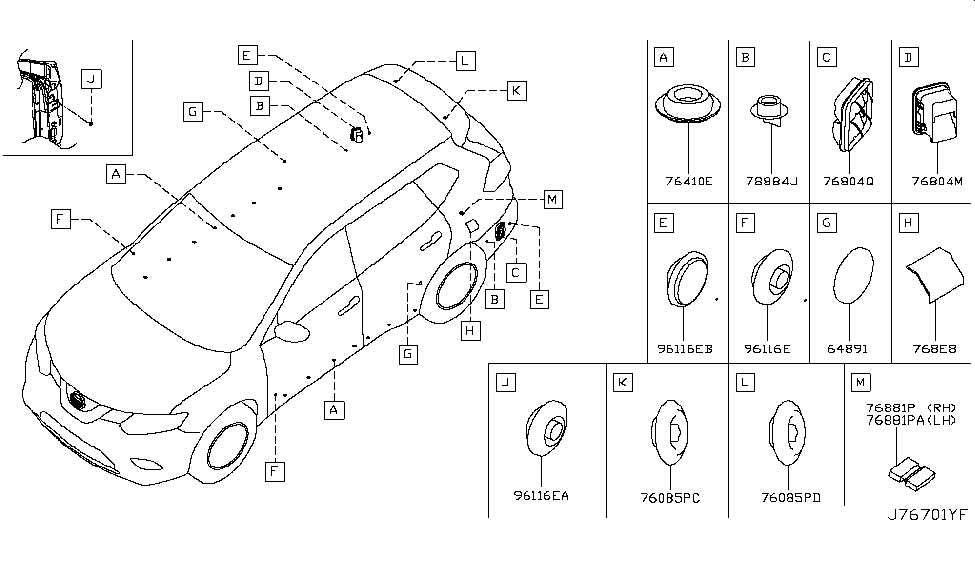 Nissan 76268-6FL0A Insulator-Body Side