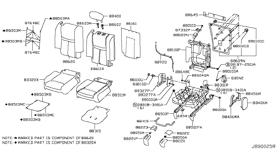 Nissan 88620-7FA5A Trim Assy-Back,Rear Seat RH