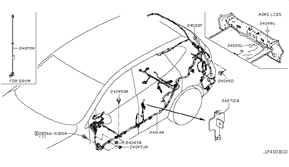 Nissan 24093-6FL0D Harness-Sub,Rear Bumper