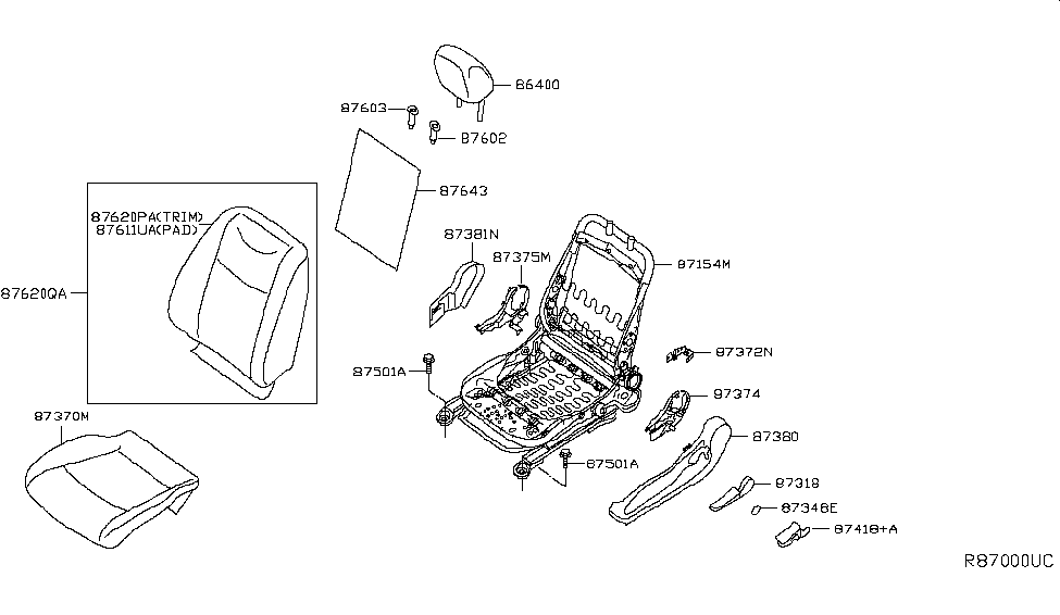 Nissan 87661-3NF6B Trim Assembly-Front Seat Back,RH