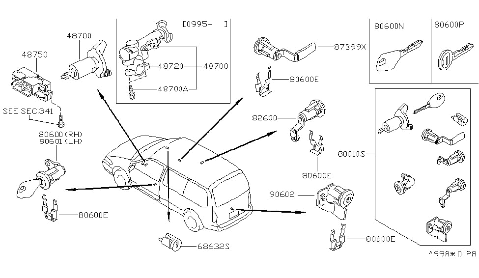 Nissan 87392-0B225 Cylinder Assy-Seat Under Tray