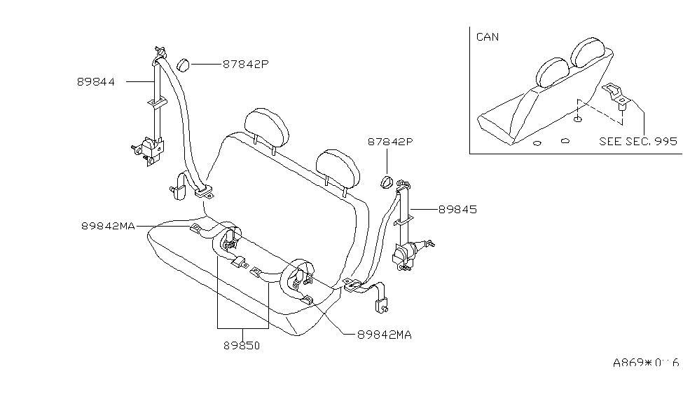 Nissan 89824-1B025 Tongue Belt Assembly, 3Rd Seat Right