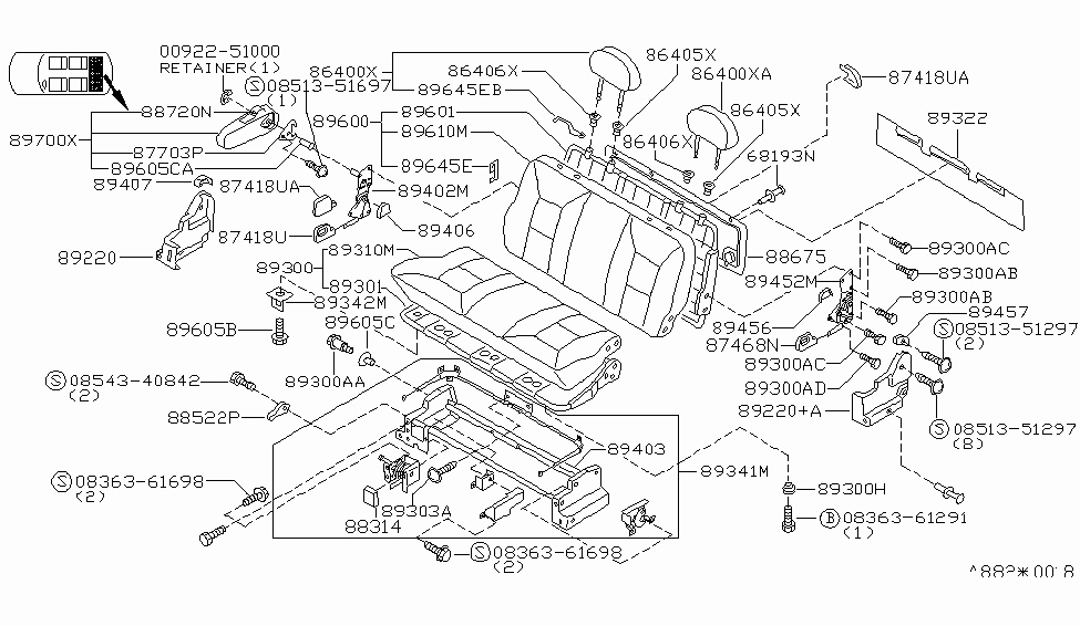 Nissan 89610-1B300 Pad-3RD Seat Back