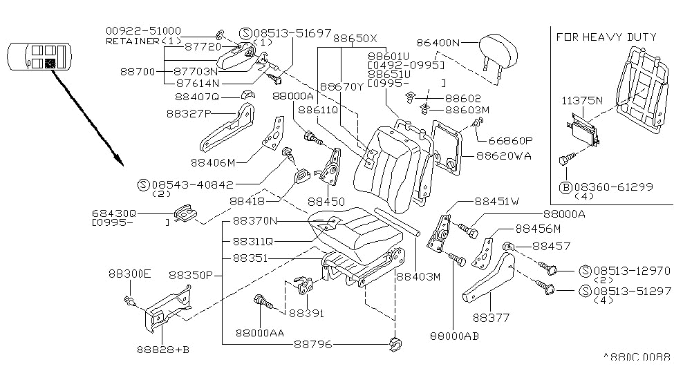 Nissan 88650-0B360 Back Assembly-2ND Seat,L