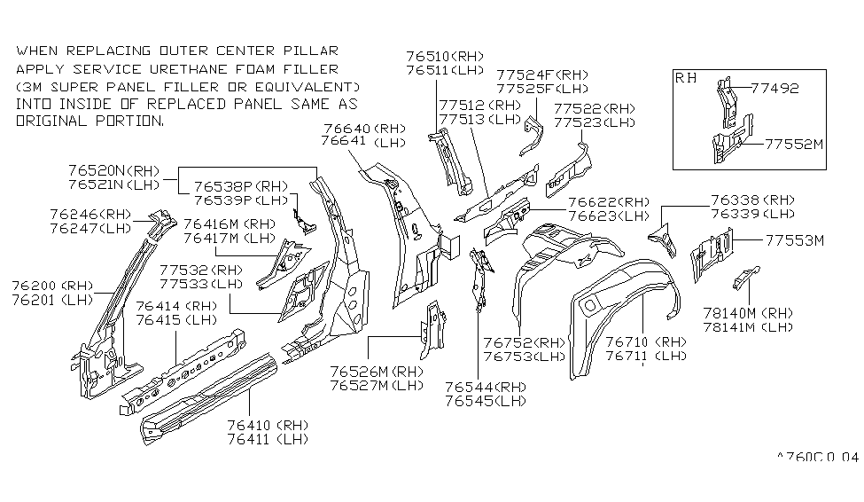 Nissan 76640-46P51 PILLER Rear,Inner Front R